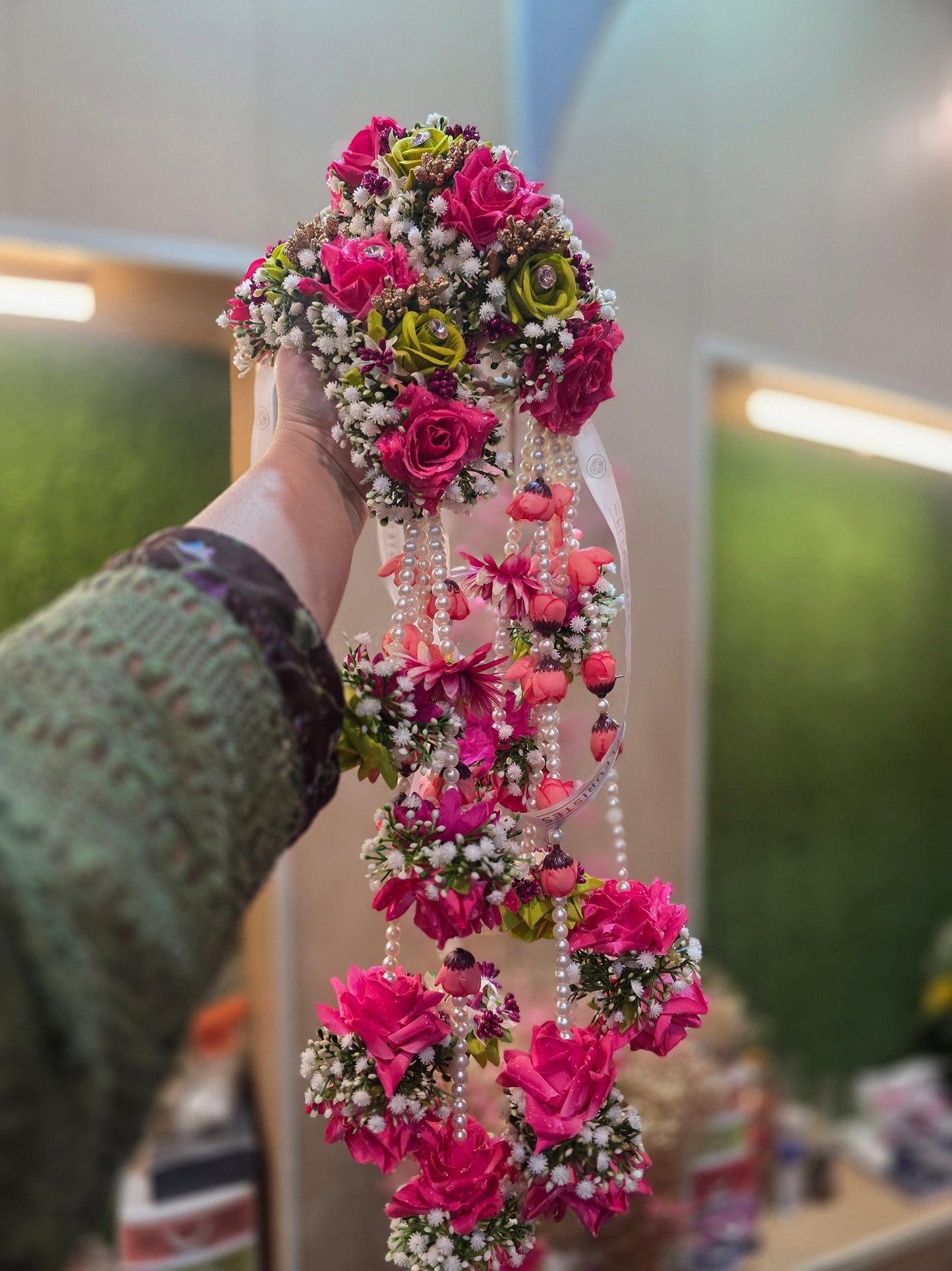 Pink Rose & Pearl Tassel Floral Hanging (Kali)