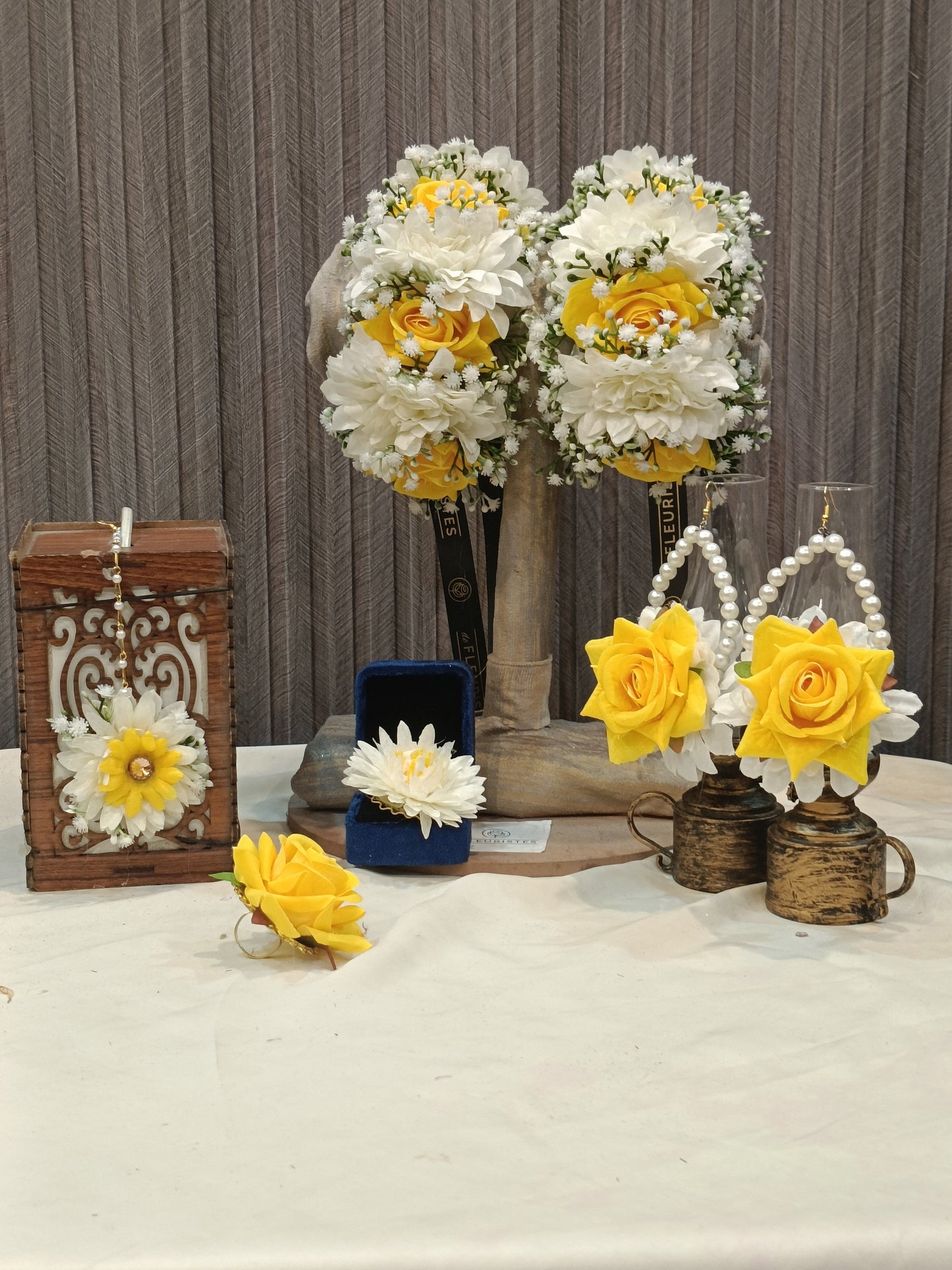 Handcrafted Yellow Rose & White Daisy Floral Jewelry Set