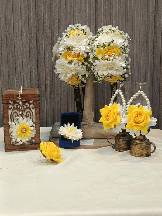 Handcrafted Yellow Rose & White Daisy Floral Jewelry Set