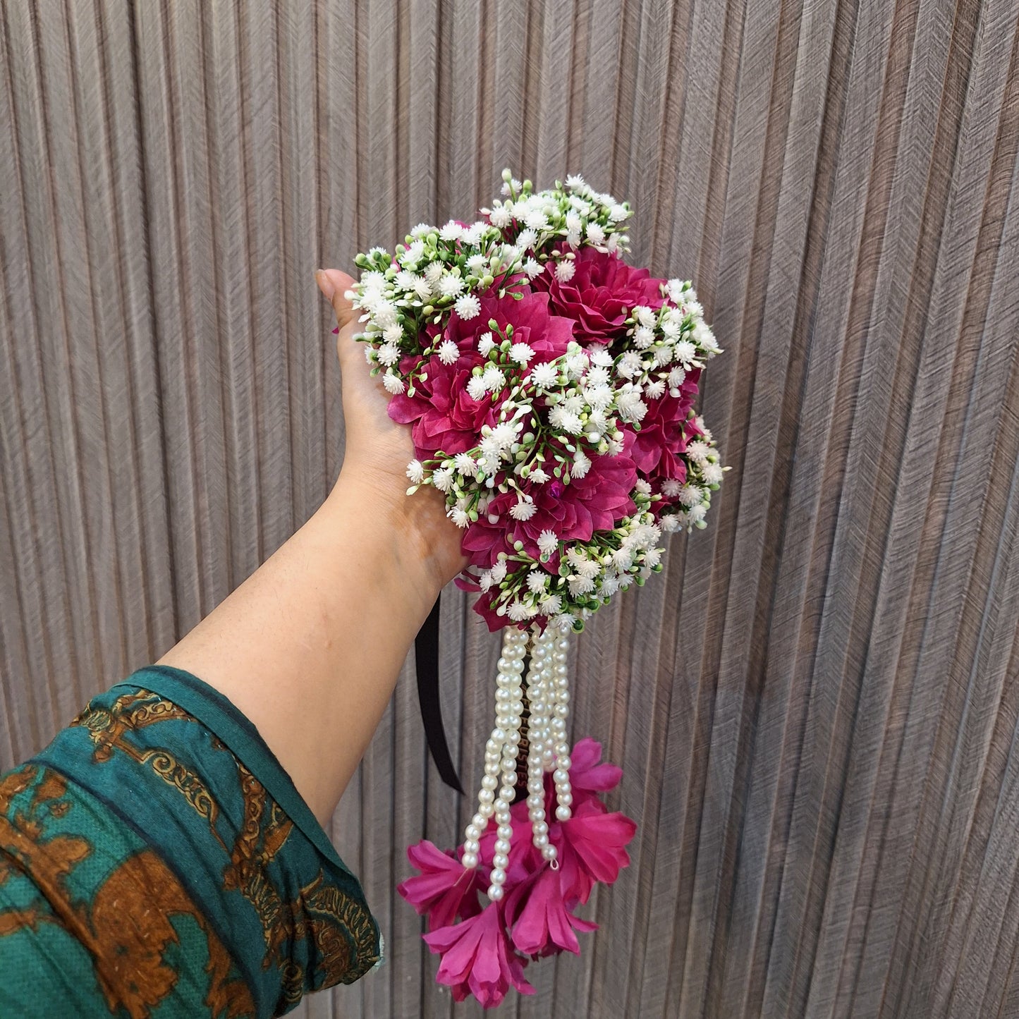 Magenta Floral Jewellery Set with Pearl Accents