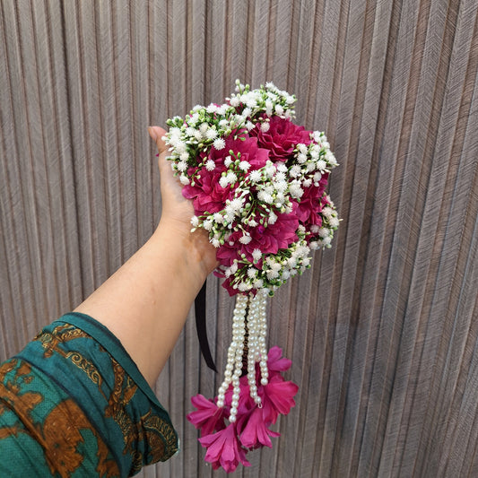 Magenta Floral Jewellery Set with Pearl Accents