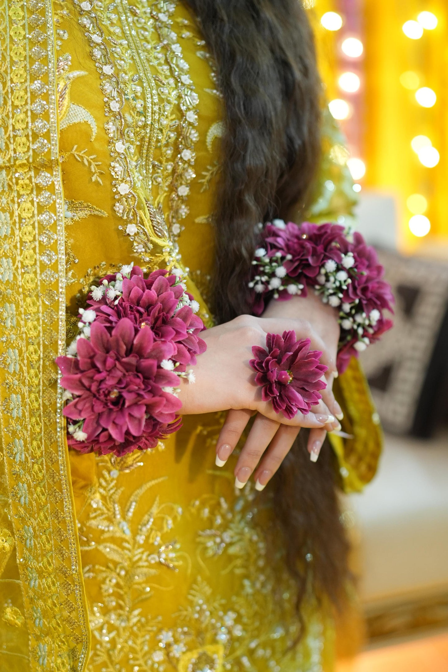 Handcrafted Maroon Floral Jewellery Set with Pearl Accents
