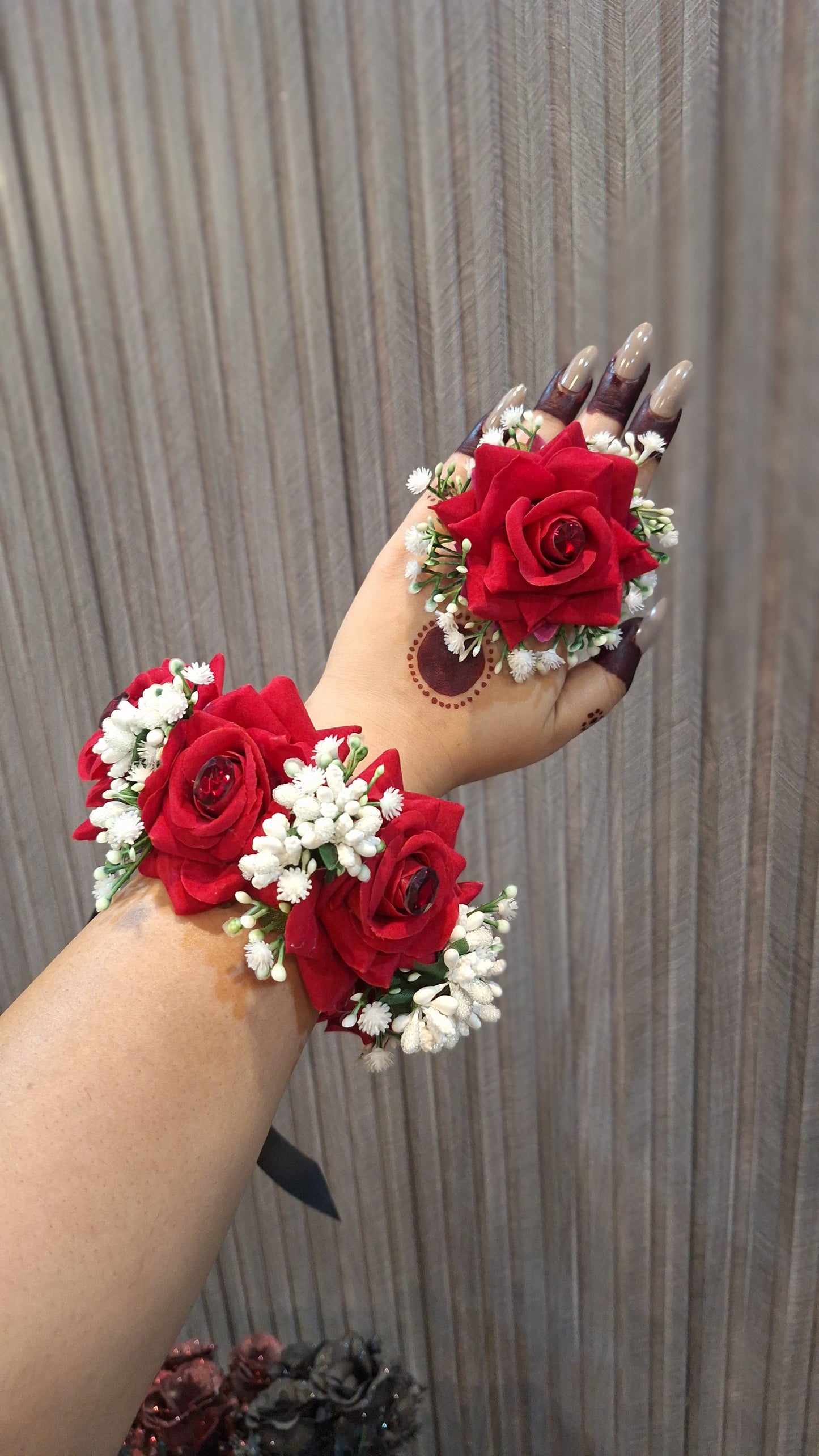Elegant Red Rose & Pearl Floral Jewelry Set