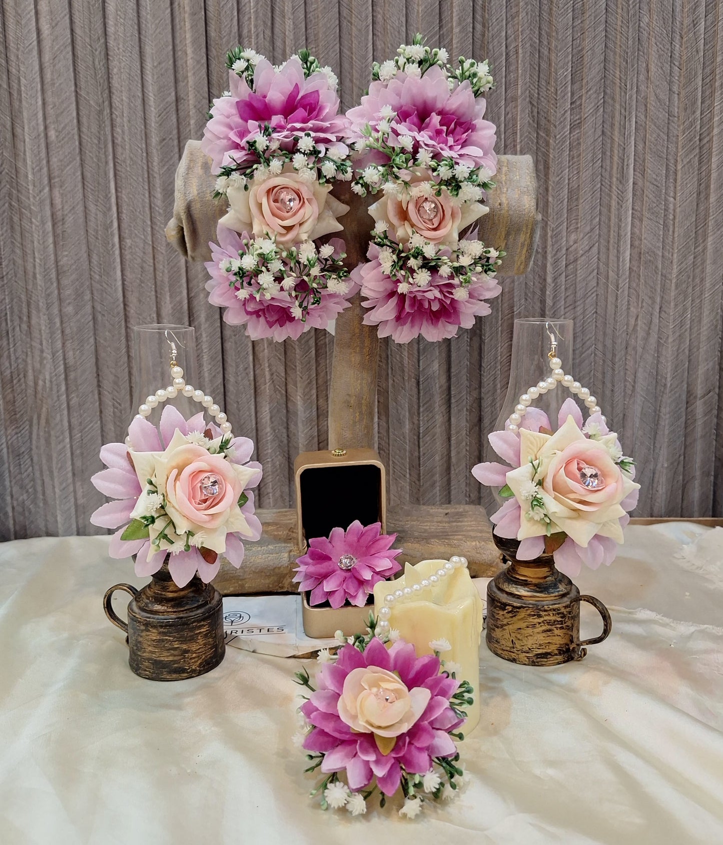 Lavender & Cream Floral Jewellery Set with Pearl Accents