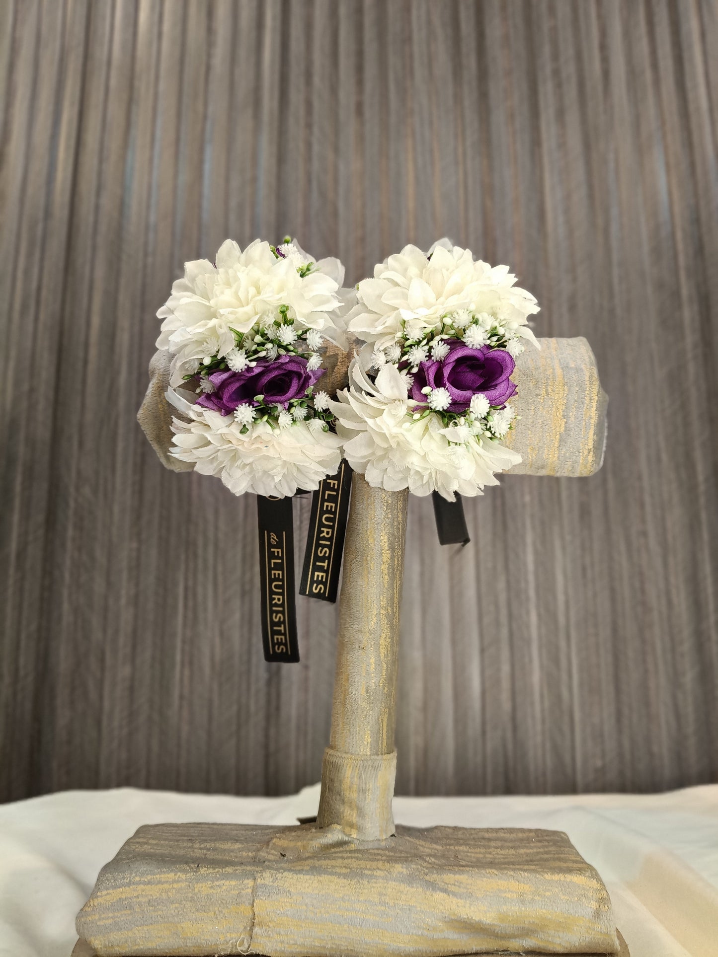 Elegant White & Purple Floral Wrist Corsages (Set of 2)