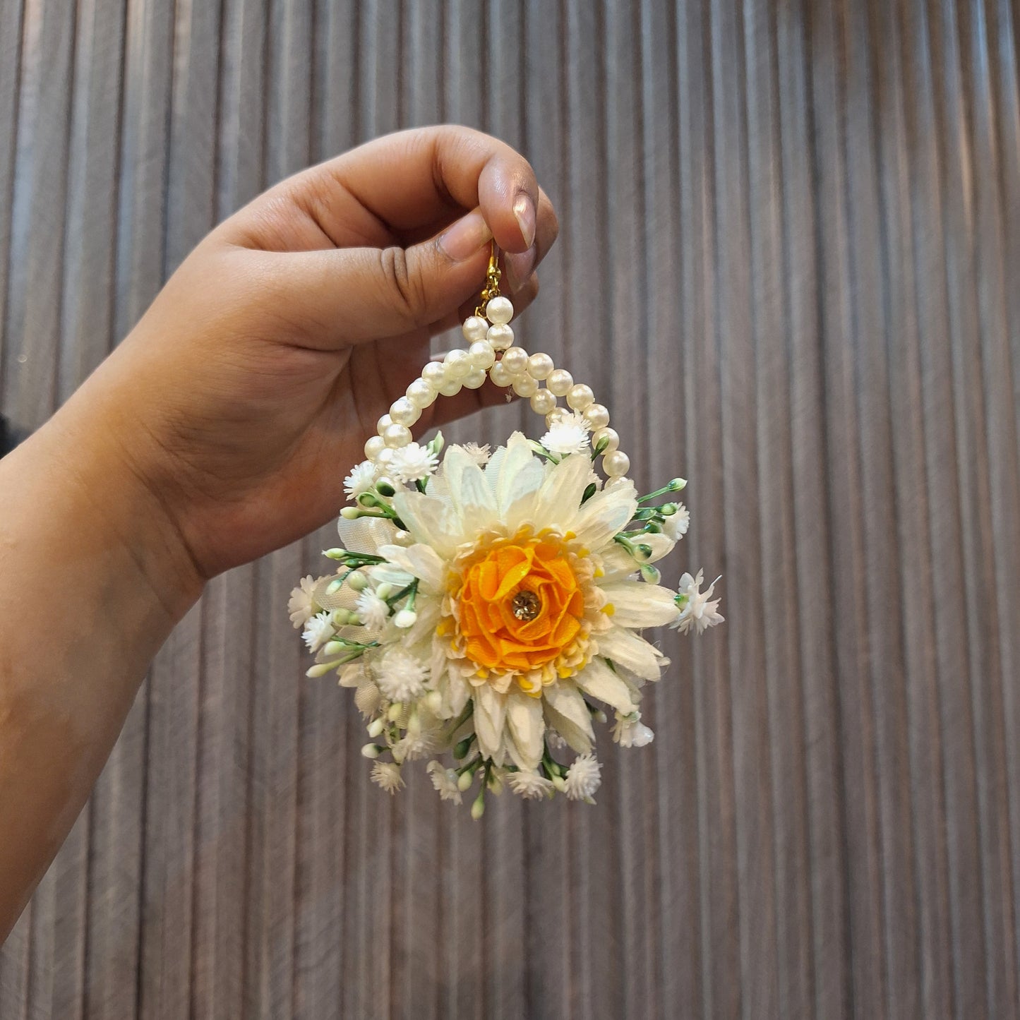 Elegant Floral Pearl Hoop Earring with Yellow & White Roses