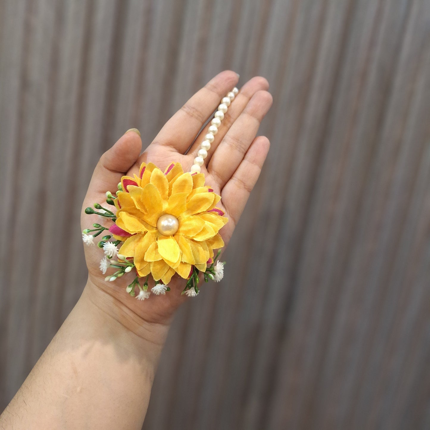 Yellow & Magenta Floral Jewelry Set with Pearl Accents