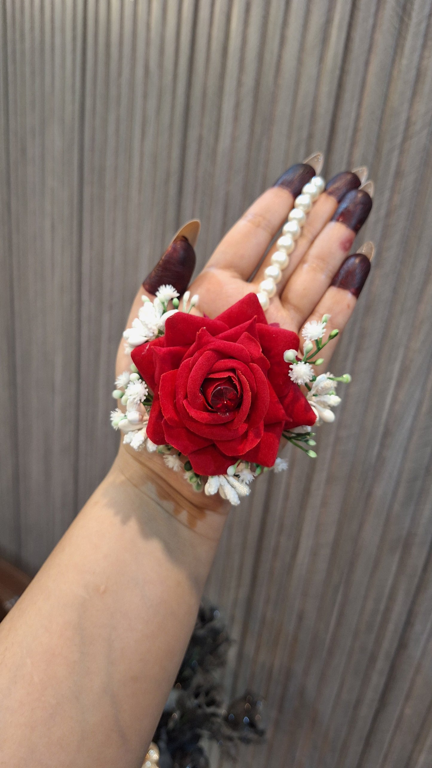 Elegant Red Rose & Pearl Floral Jewelry Set