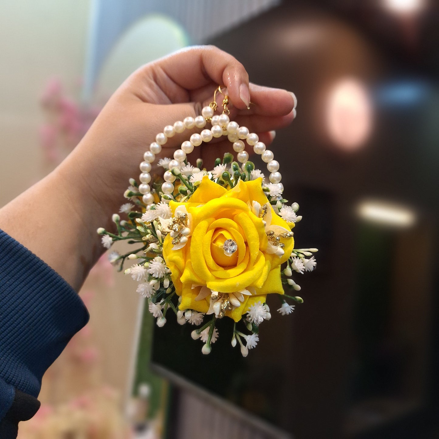 Sunshine Yellow Rose Bridal Gajra with Diamante Accents