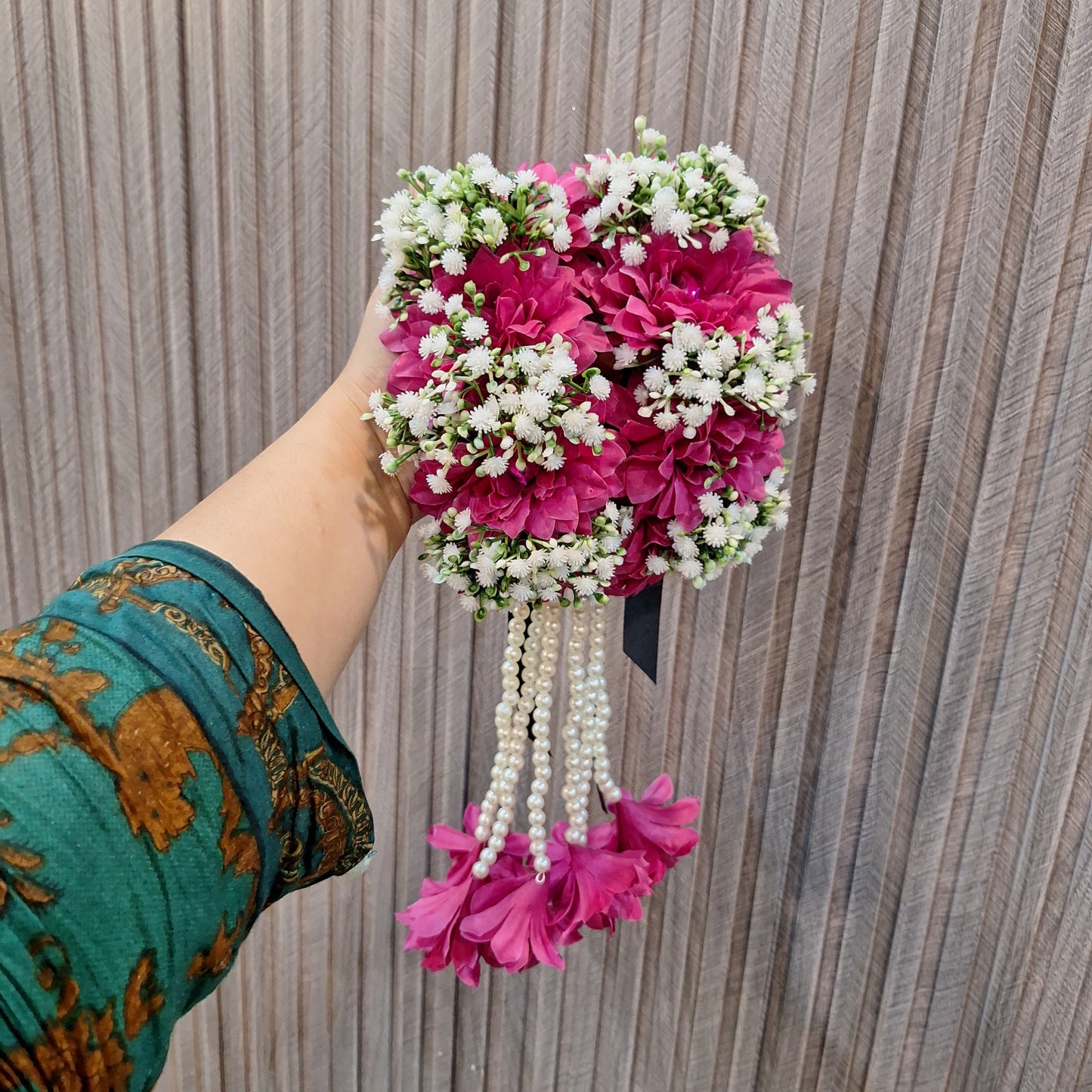 Magenta Floral Jewellery Set with Pearl Accents