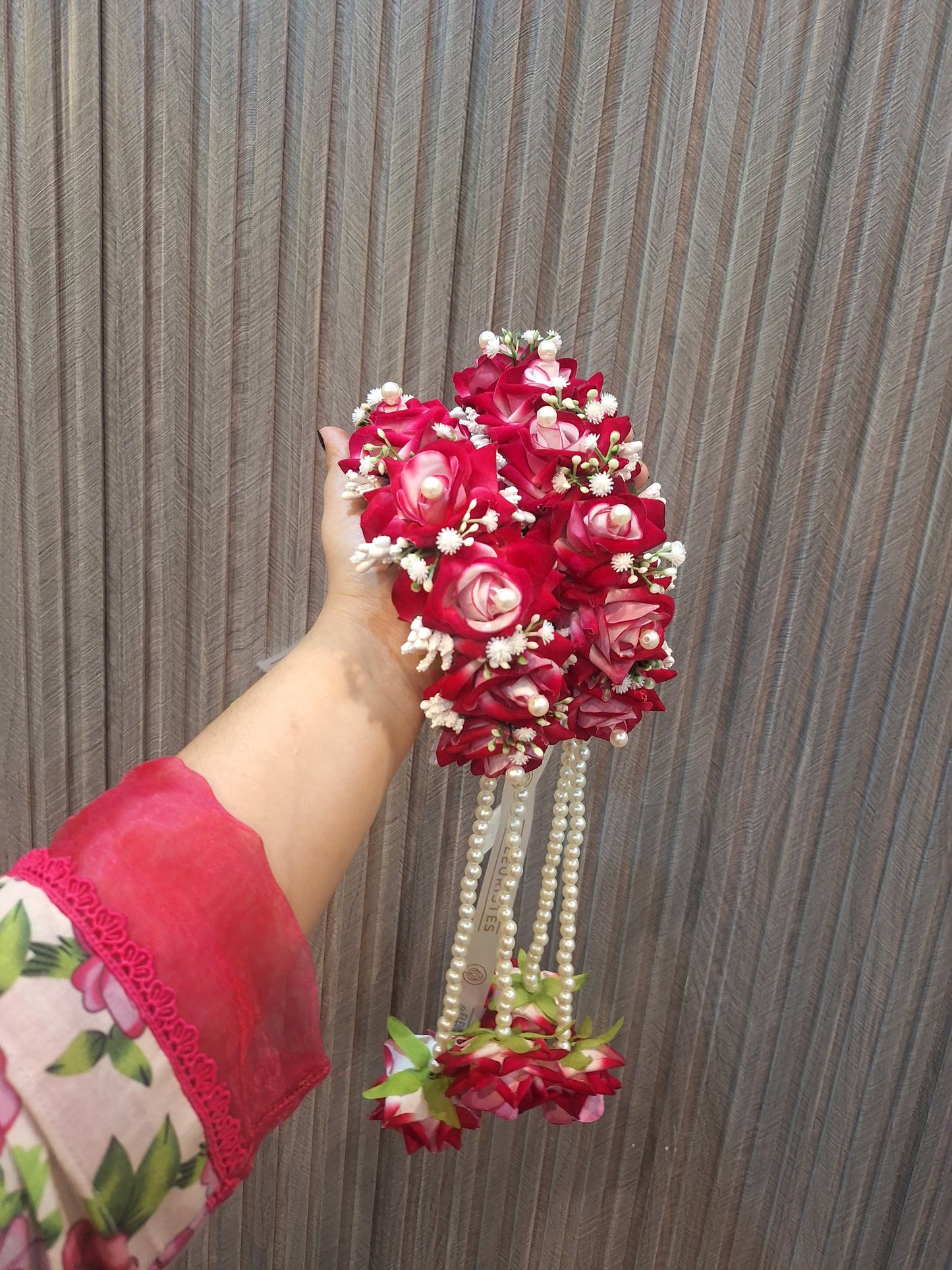 Handcrafted Floral Jewelry Set with Pink Roses and Pearl Accents