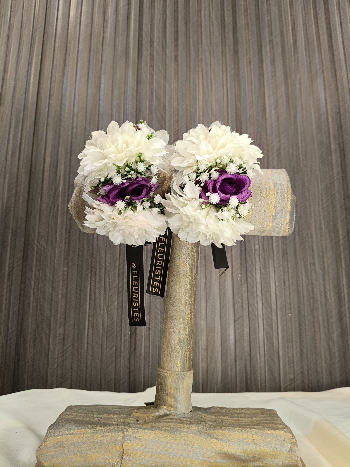 Elegant White & Purple Floral Wrist Corsages (Set of 2)