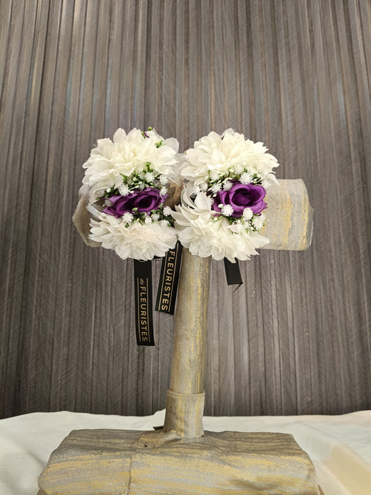 Elegant White & Purple Floral Wrist Corsages (Set of 2)