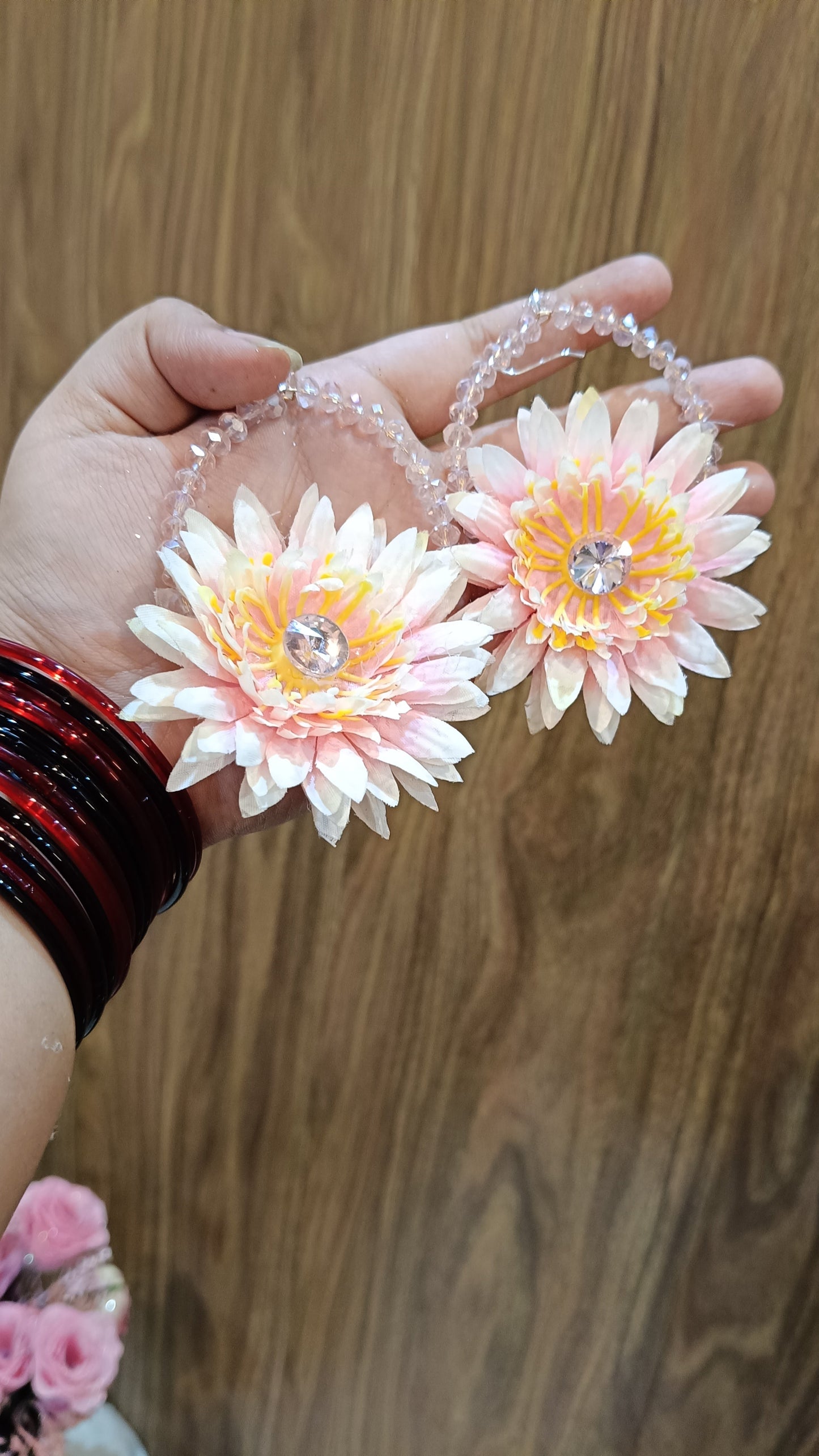Handcrafted Peach and Mauve Floral Jewelry Set