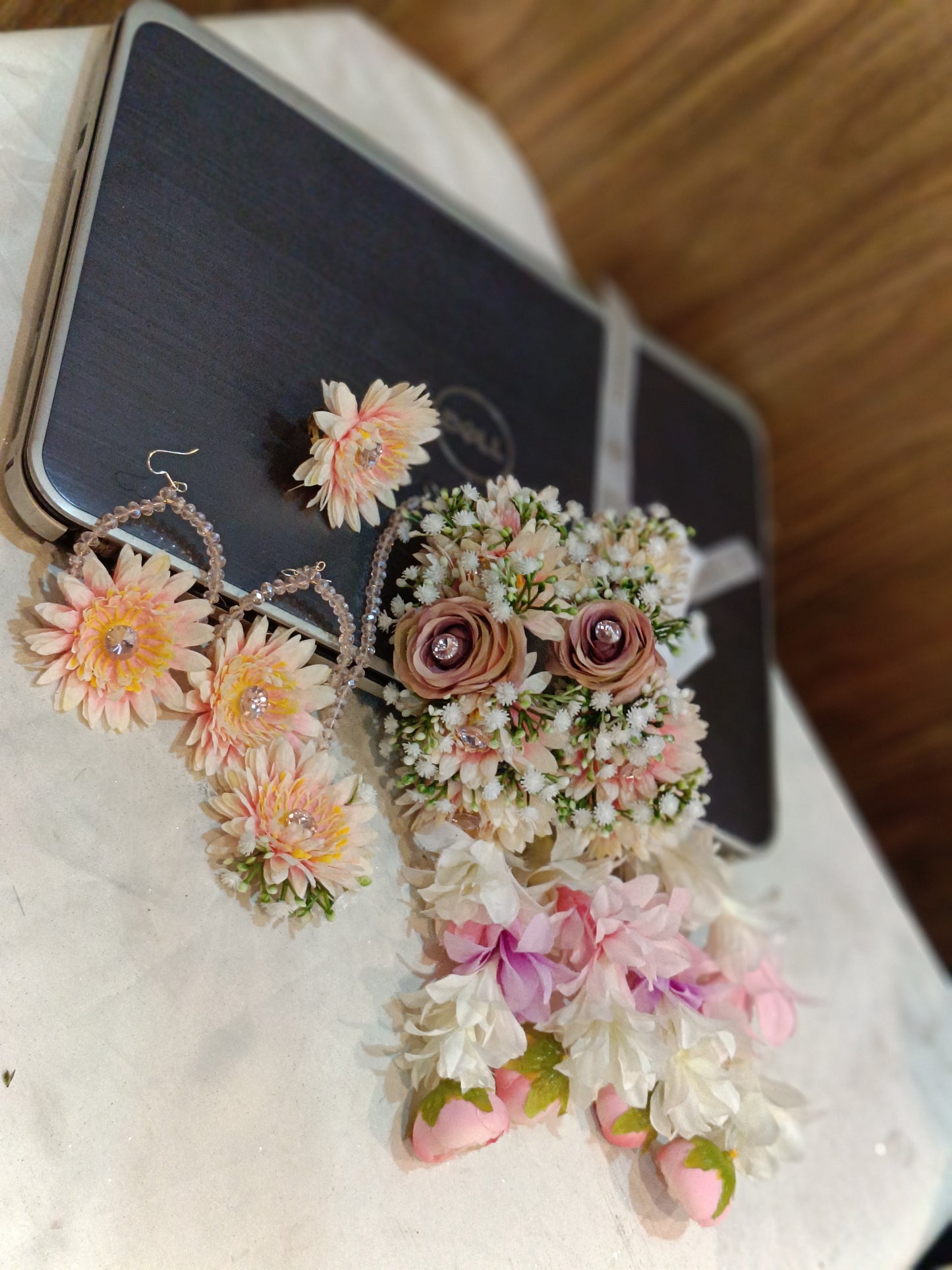 Handcrafted Peach and Mauve Floral Jewelry Set