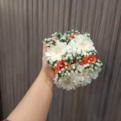 White Dahlia & Orange Rose Floral Hair Gajaray