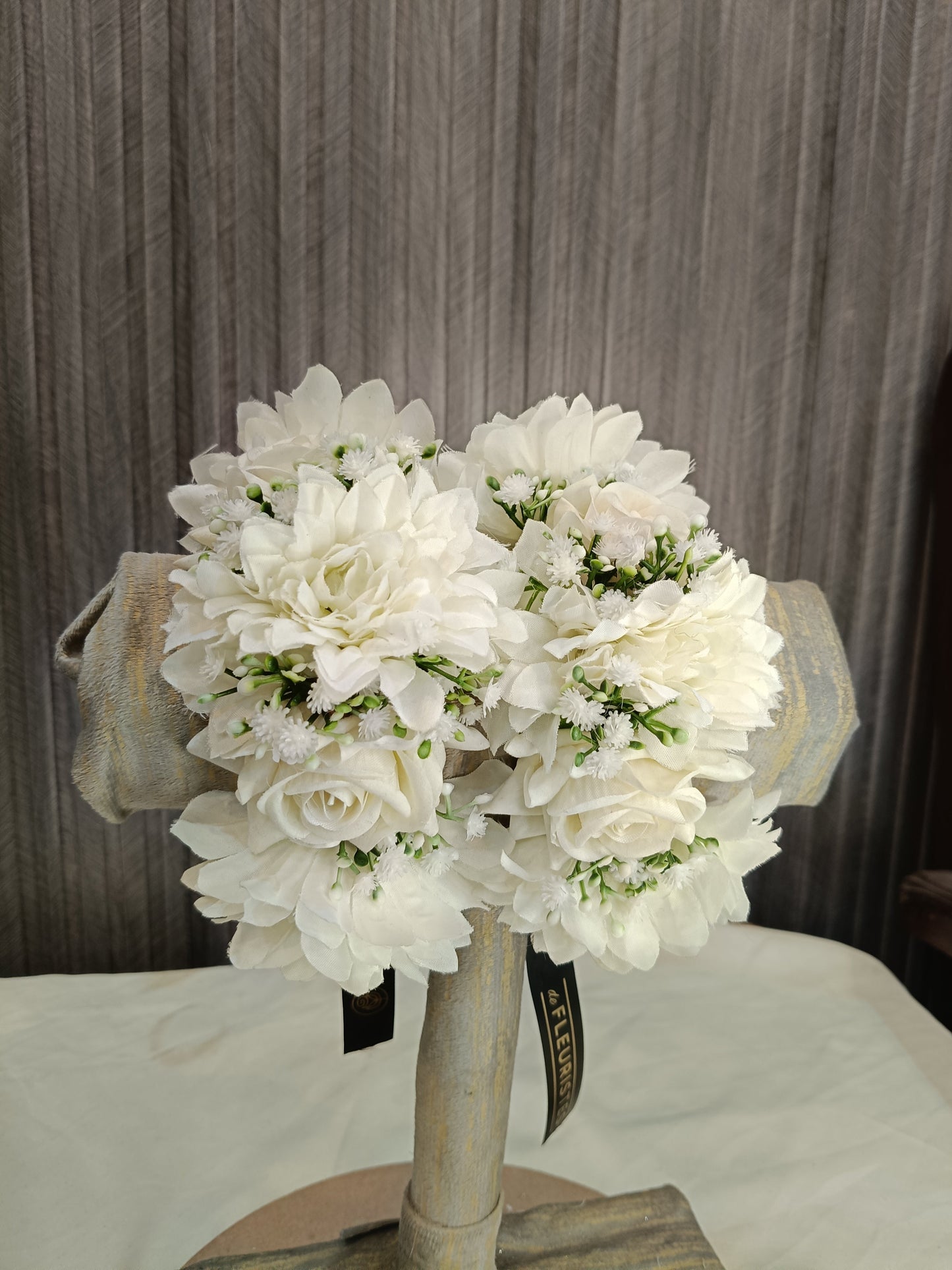 White Rose & Chrysanthemum Wrist Corsage with Pearl Accents