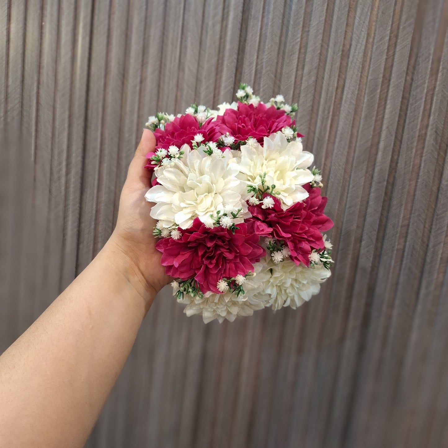 Elegant Magenta & White Chrysanthemum Gajra/Wristlet