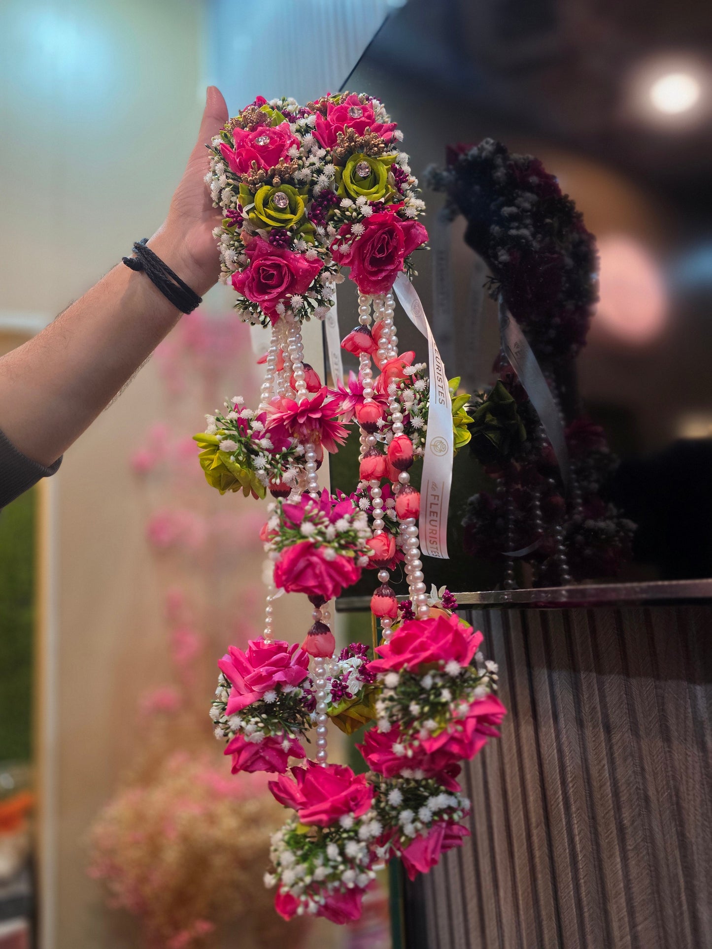 Pink Rose & Pearl Tassel Floral Hanging (Kali)
