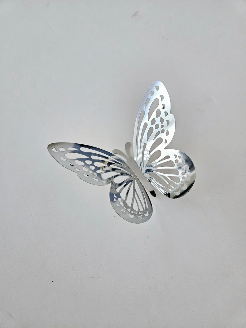 Elegant Silver 3D Butterfly Wall Decor Set