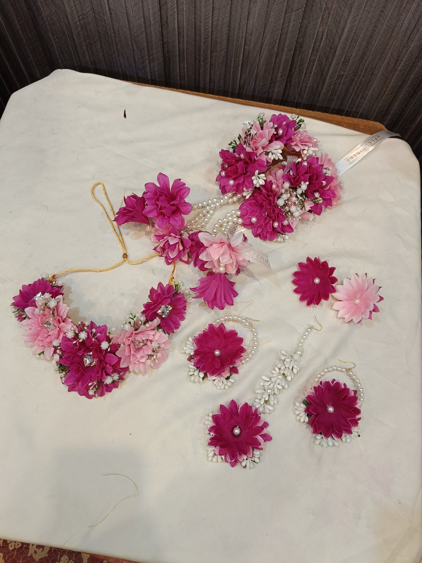 Pink & Magenta Floral Jewelry Set with Pearl Accents