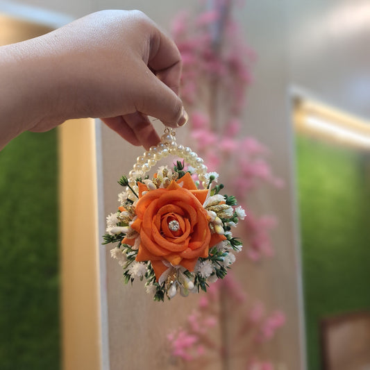 Orange Rose & Pearl Gaira (Floral Bang-Earring) with Baby’s Breath