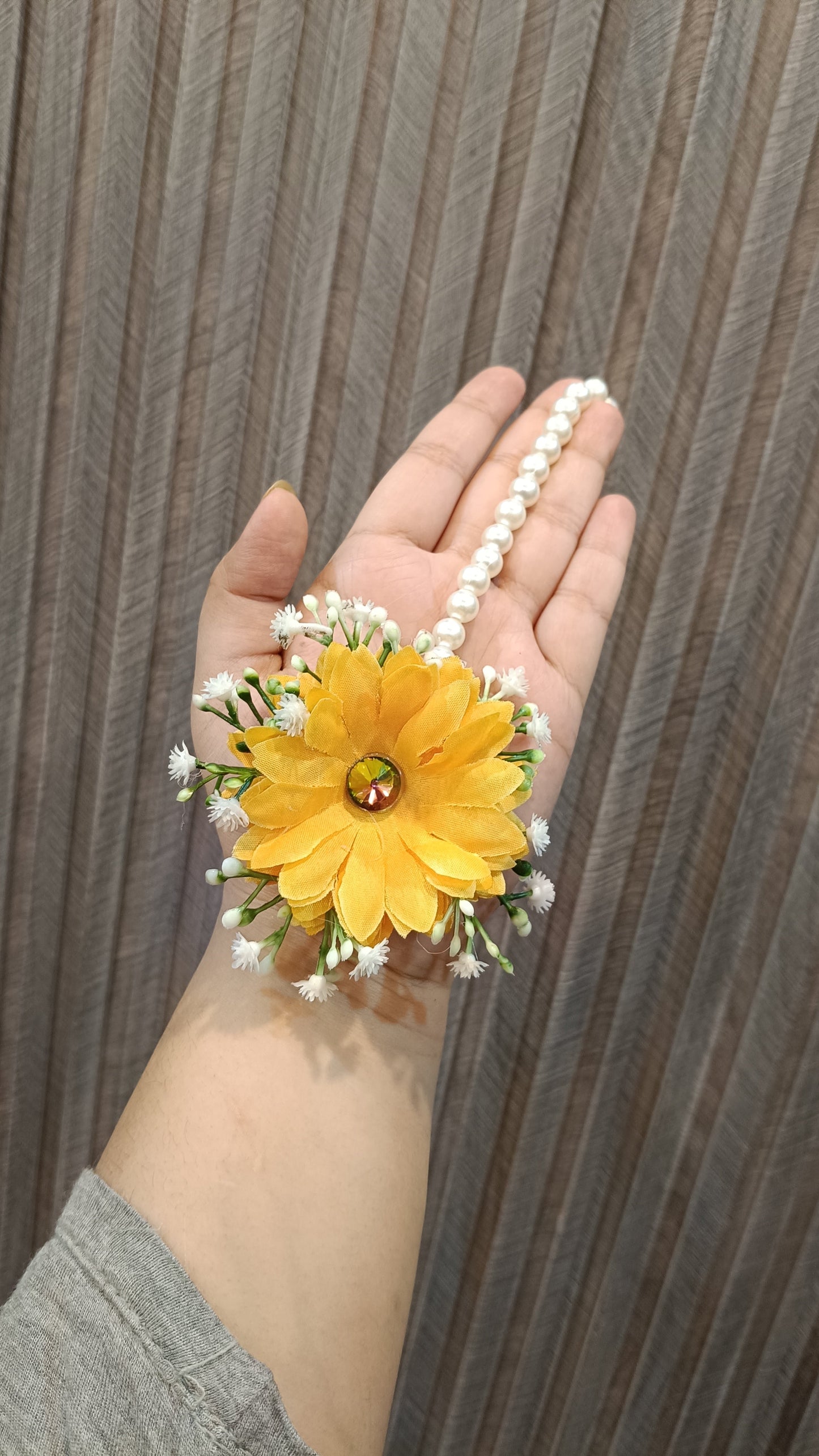 Marigold Yellow Floral Hoop Earrings with Pearl Detailing
