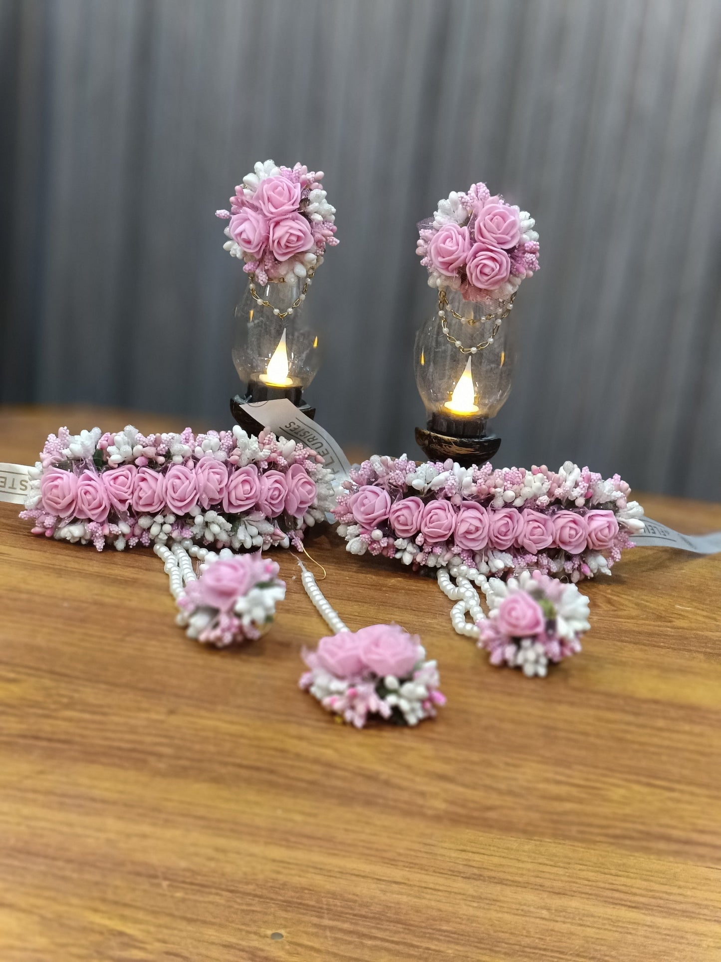 Elegant Pink Rose Floral Jewelry Set with Gajray & Teeka