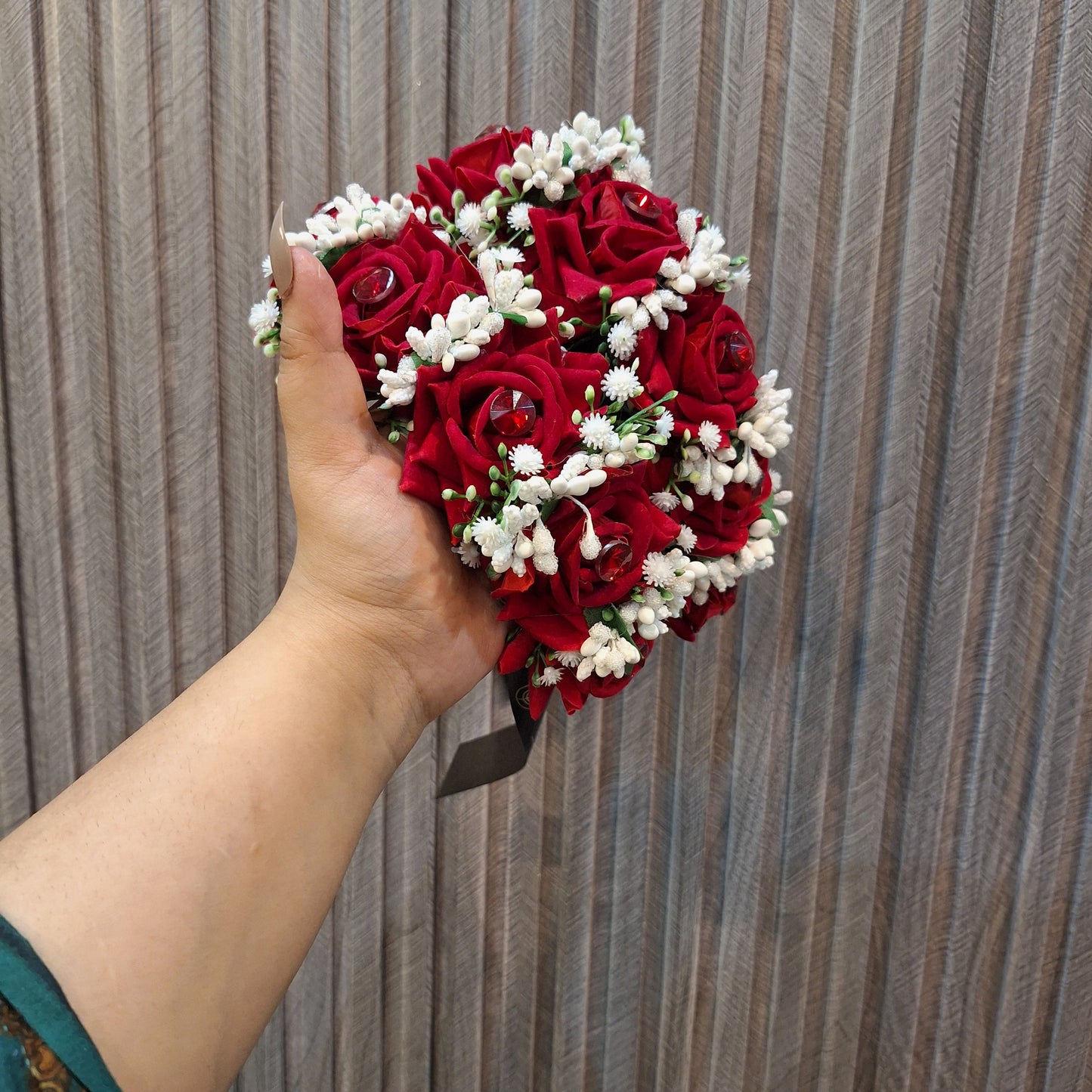 Elegant Crimson Rose & White Bud Floral Gajra (Pair)