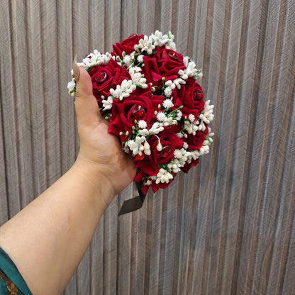 Elegant Crimson Rose & White Bud Floral Gajra (Pair)