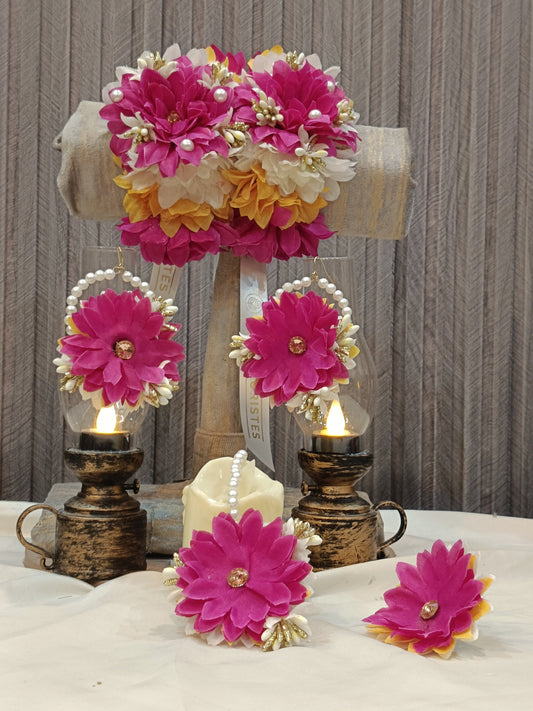 Vibrant Pink Floral Jewellery & Hurricane Lamp Set