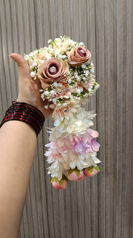 Elegant Dusty Pink Rose & Jasmine Floral Hair Gaira (Kaliyan)