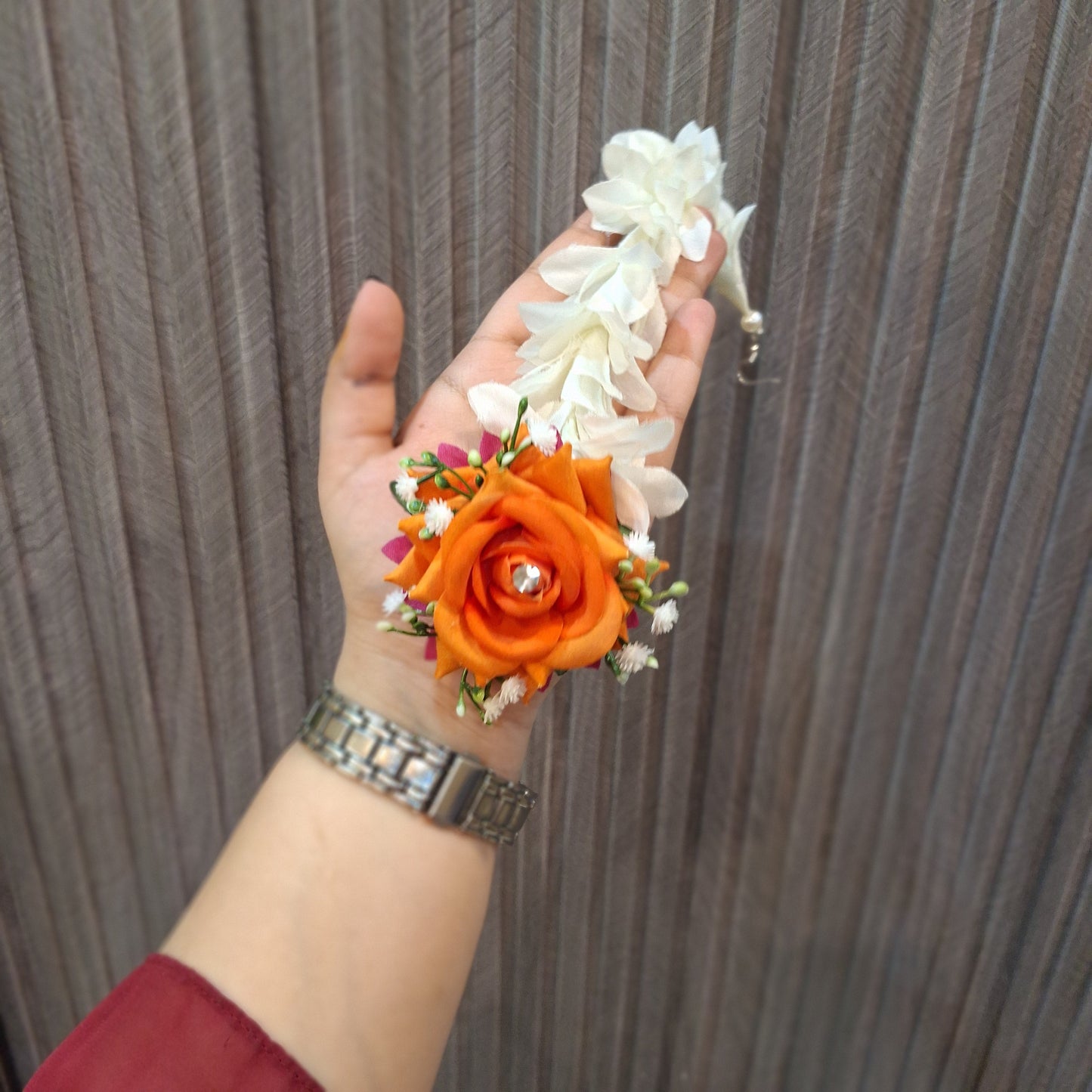 Handcrafted Orange & Magenta Floral Jewellery Set with Gajray