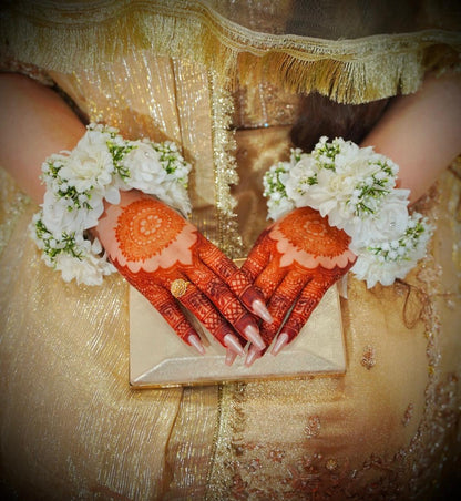 White Rose & Chrysanthemum Wrist Gajry with Pearl Accents