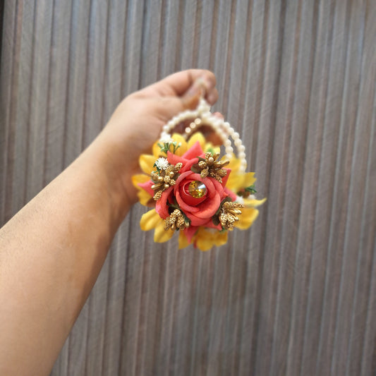 Handmade Floral Gajara with Peach Rose and Gold Accents