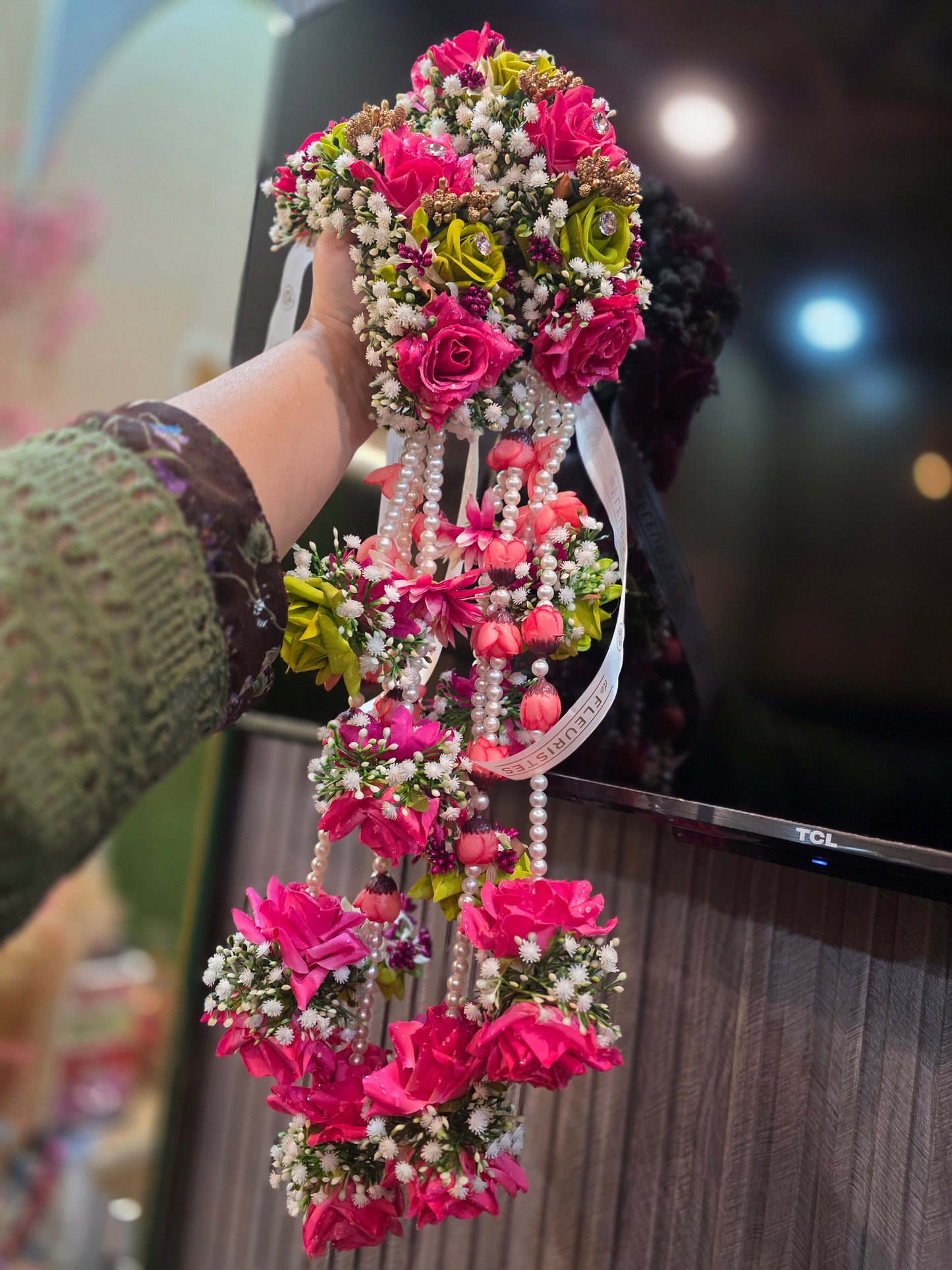 Pink Rose & Pearl Tassel Floral Hanging (Kali)