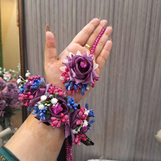 Elegant Purple Rose Floral Ganjra & Ring Set