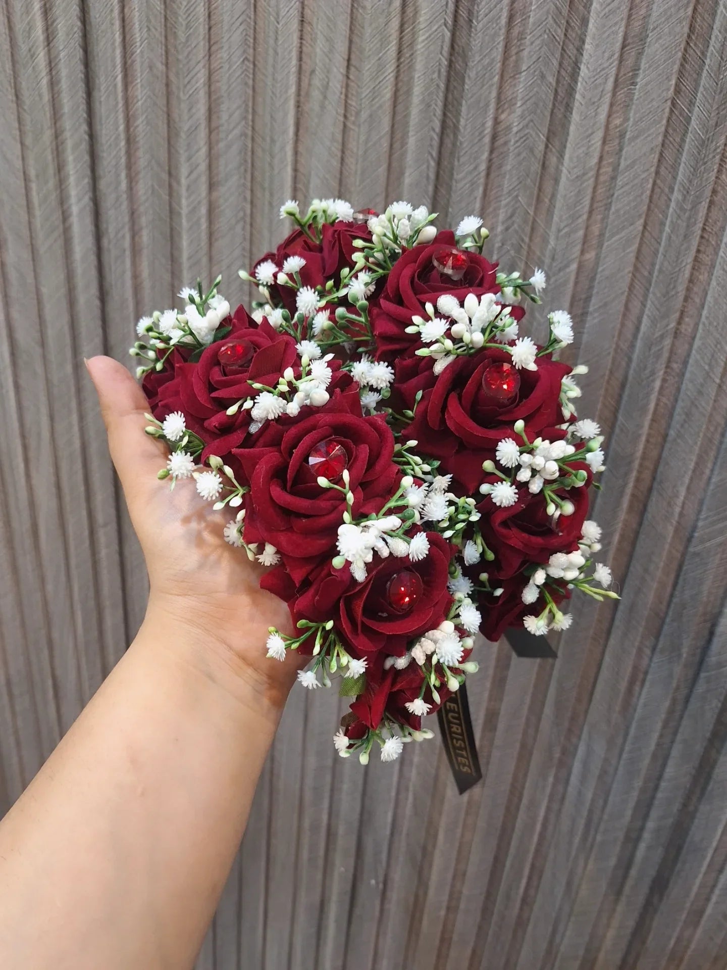 Elegant Deep Red Rose Floral Ganjra with Baby’s Breath