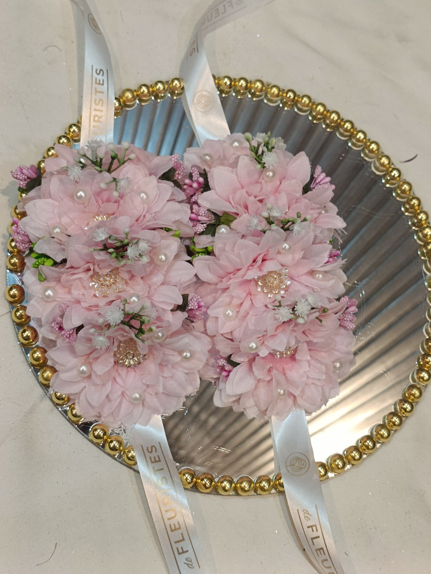 Elegant Pink Floral Wrist Corsage Set with Pearl Accents