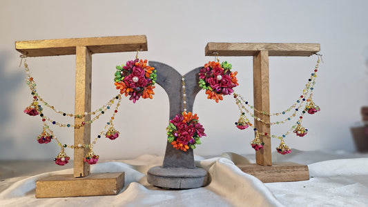 Multicolor Floral Jewelry Set with Jhumka Saharas and Maang Tikka