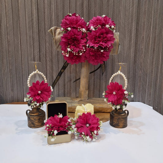 Elegant Pink Floral Jewellery Set with Pearl Accents