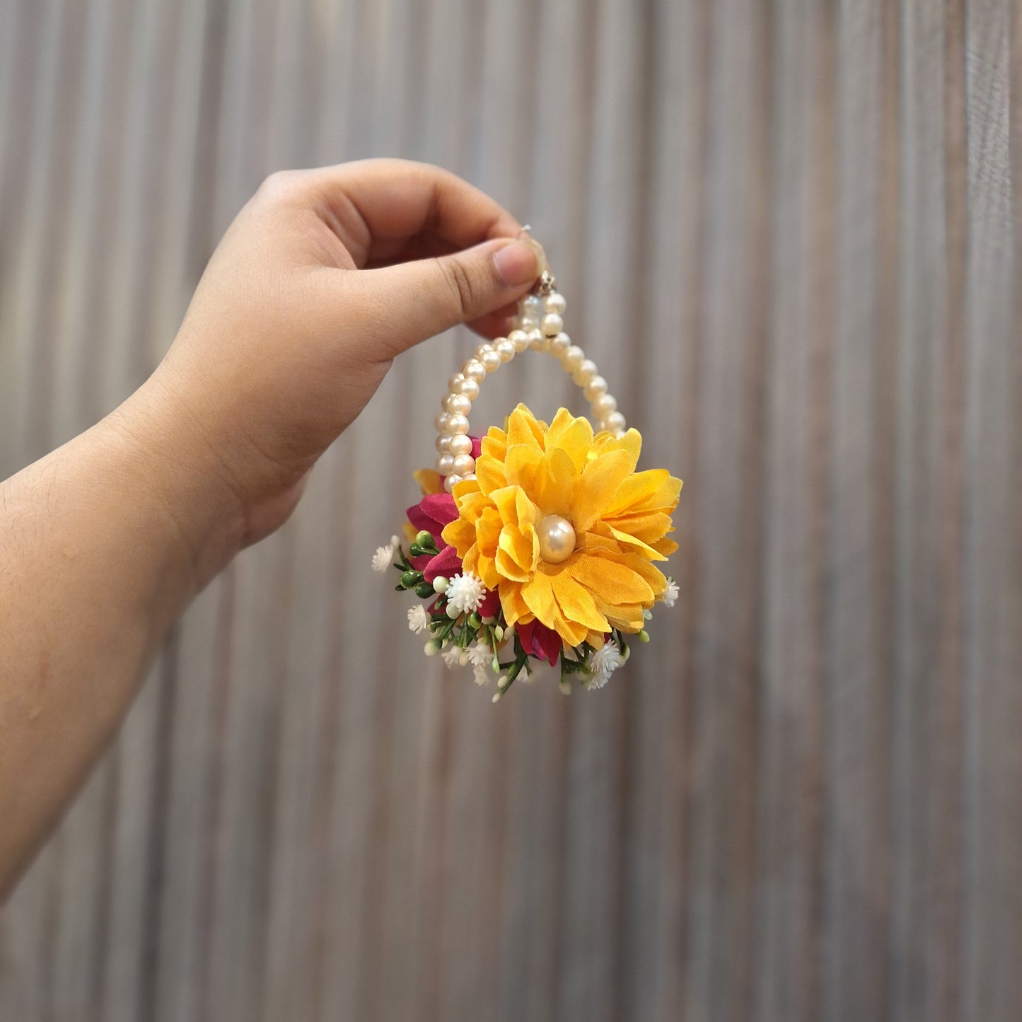Yellow & Magenta Floral Jewelry Set with Pearl Accents