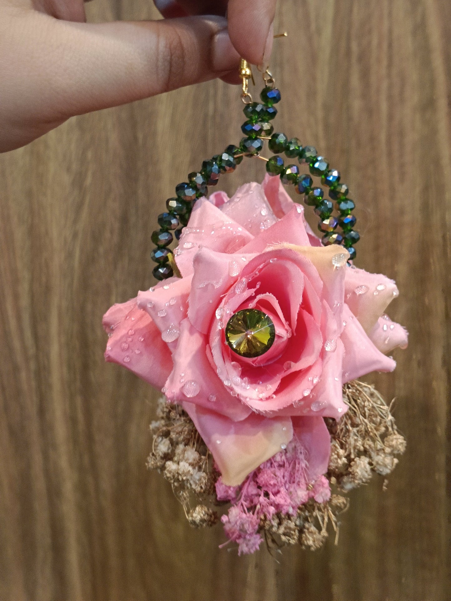 Elegant Pink Rose Floral Hair Gajara with Crystal Accents