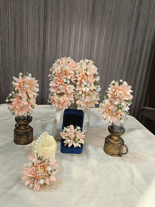 Peach Blossom Floral Jewelry & Ring Box Set with Baby’s Breath