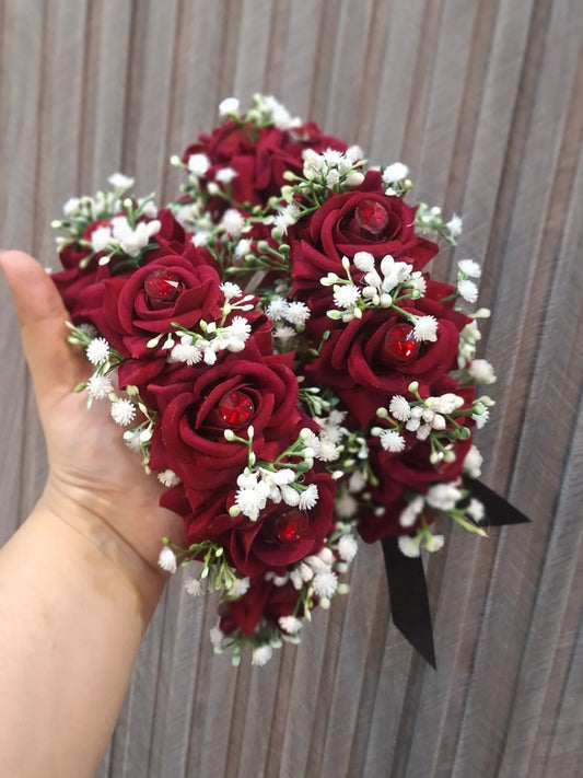 Elegant Deep Red Rose Floral Ganjra with Baby’s Breath
