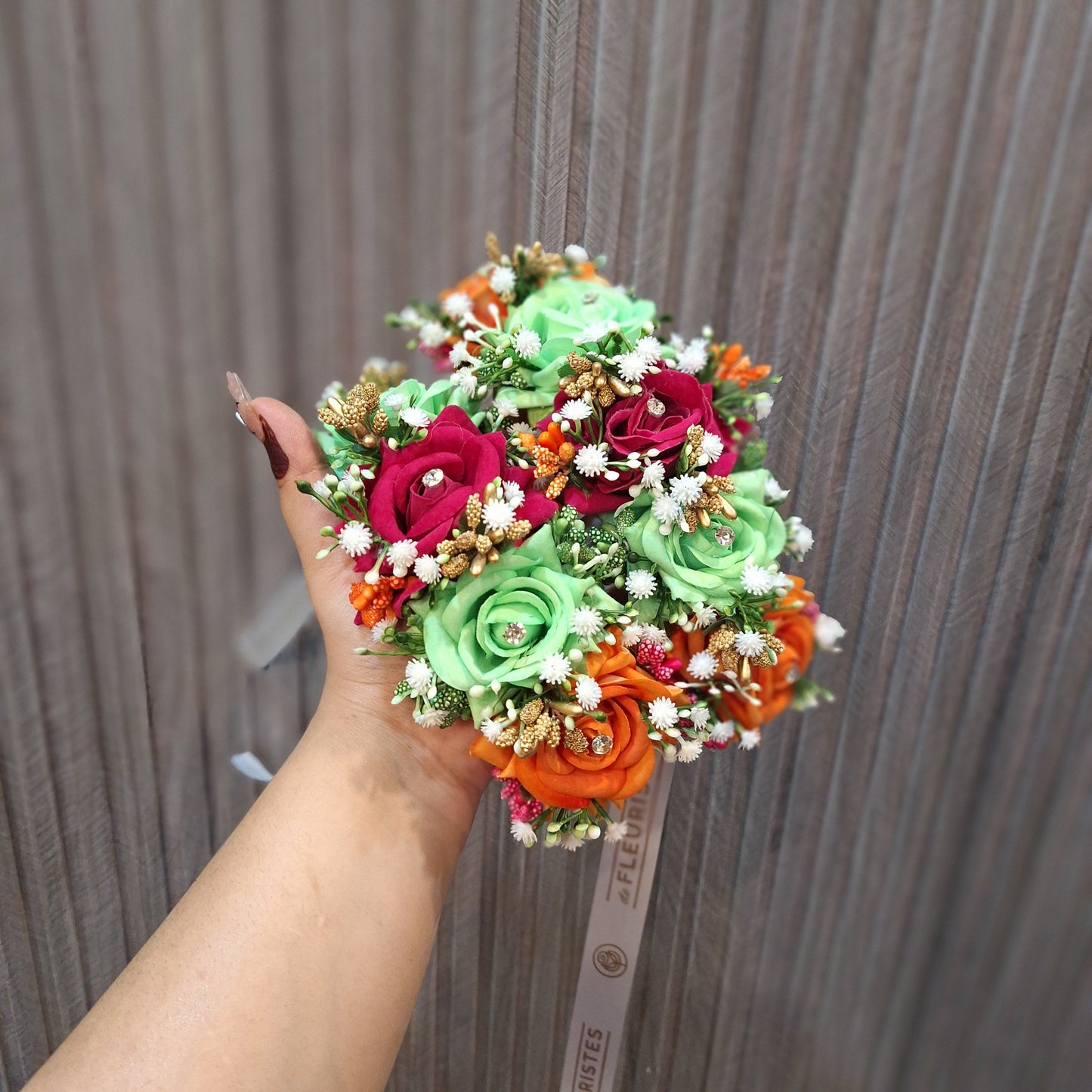 Vibrant Mixed Rose Gajara with Mint, Magenta, and Orange Accents