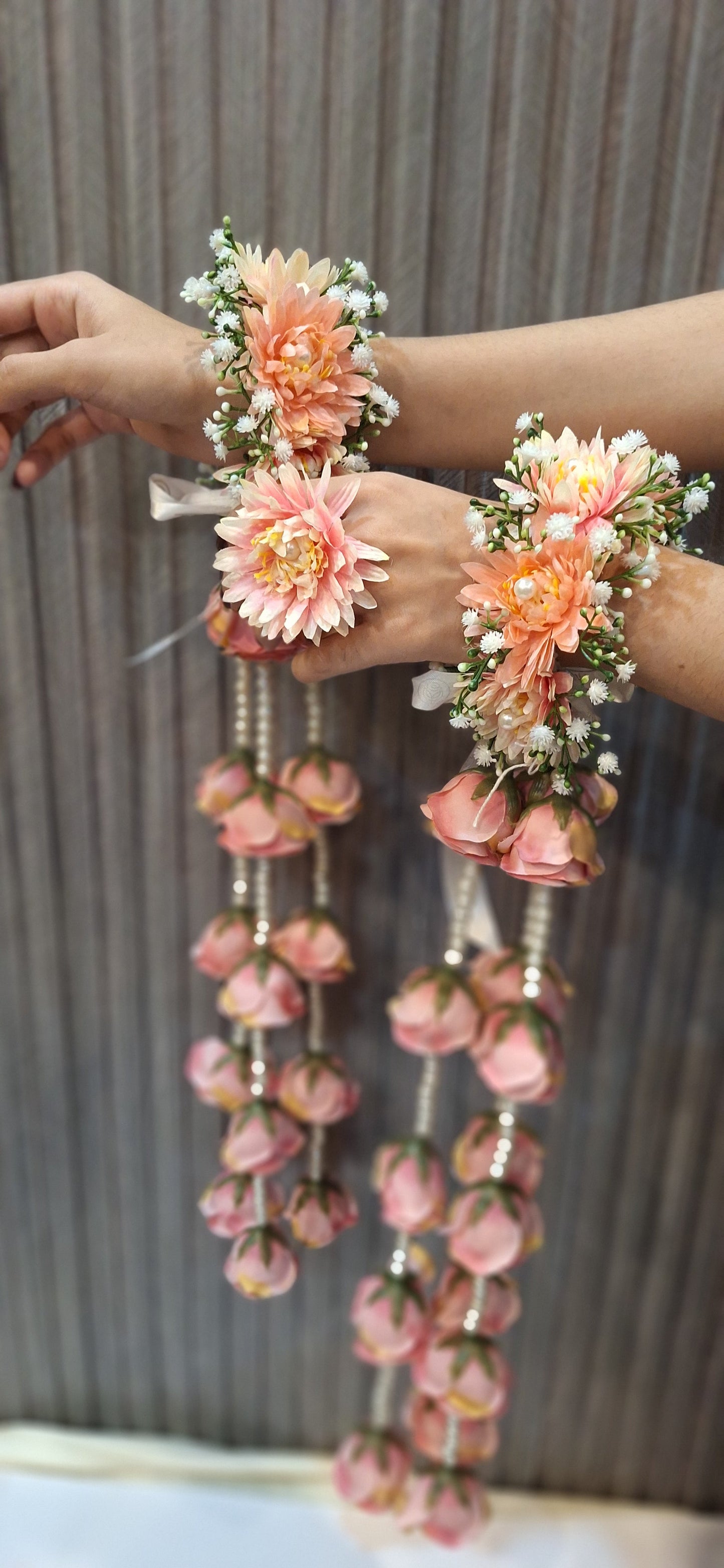 Elegant Peach Floral Kaleerey with Rose Hangings