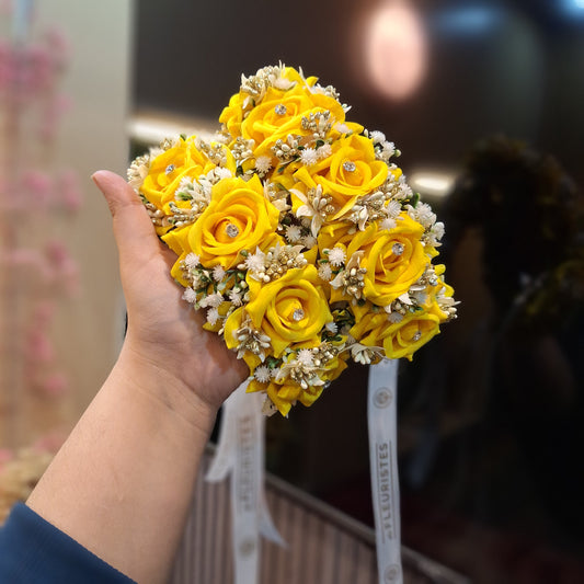 Sunshine Yellow Rose Bridal Gajra with Diamante Accents