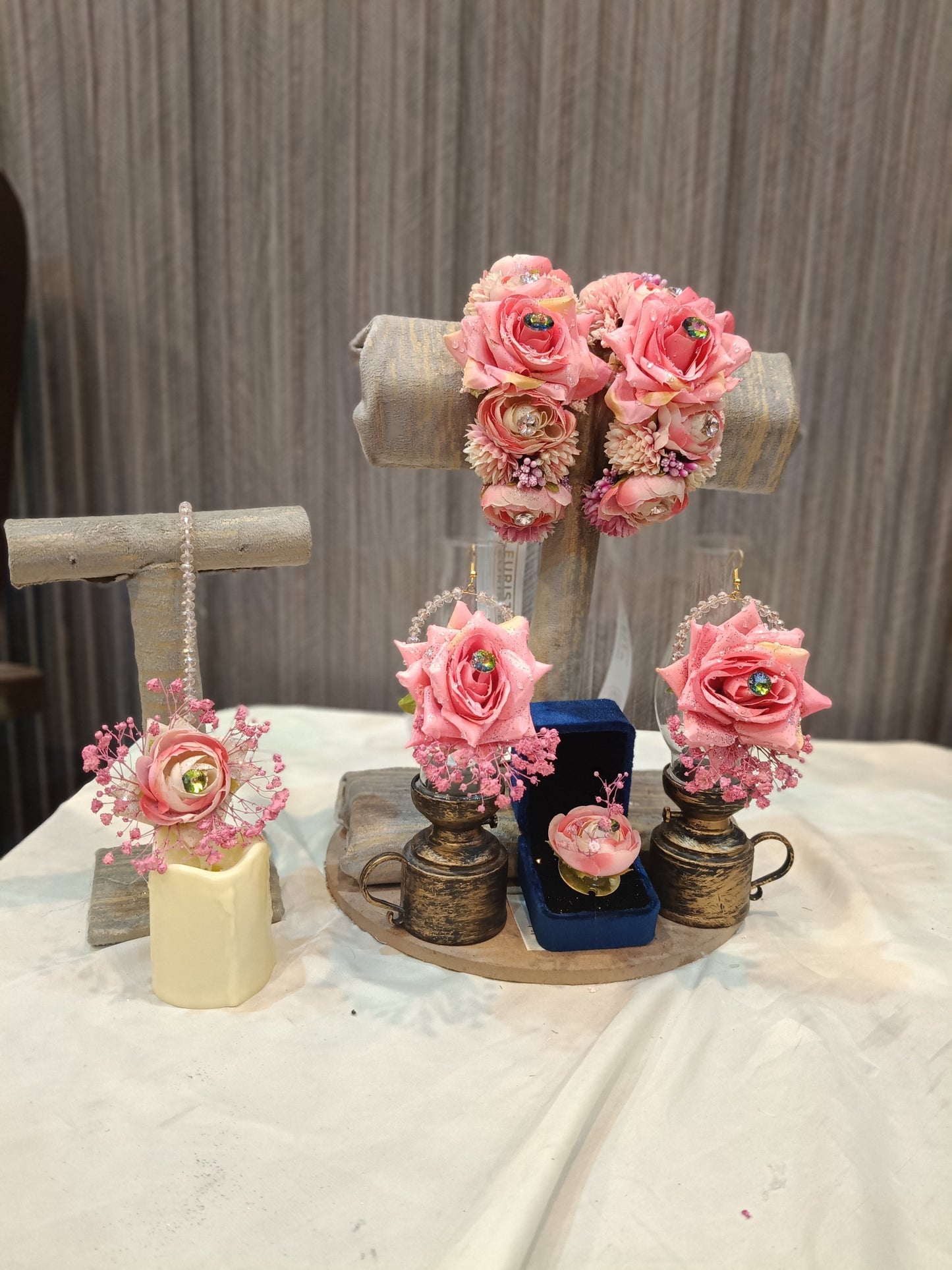 Blushing Pink Rose Bridal Floral Jewelry Set