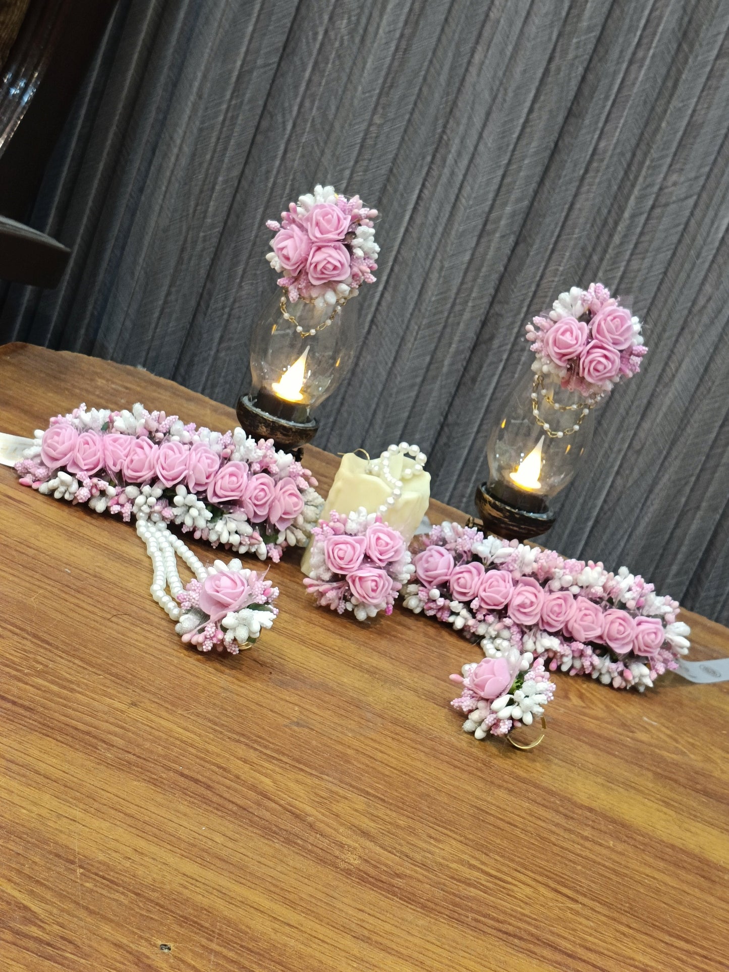 Elegant Pink Rose Floral Jewelry Set with Gajray & Teeka